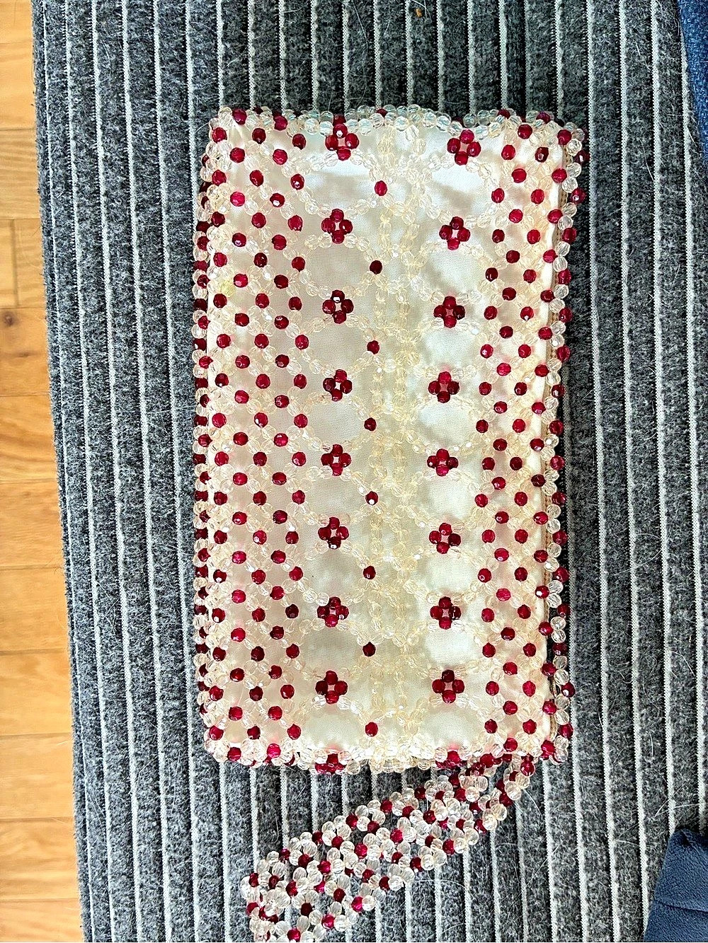 Beaded Floral Wristlet in White & Red Like New